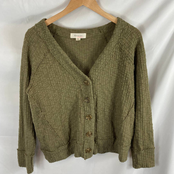 Two by Vince Camuto Textured Button Front Cardigan Sweater Green Large - Picture 2 of 5